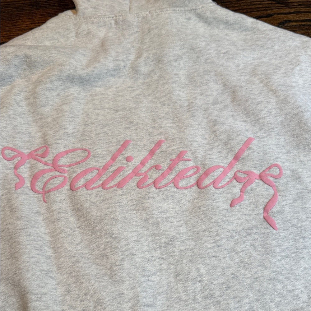 Edikted Gray Hoodie with Pink Ribbon size XS - Picture 10 of 11